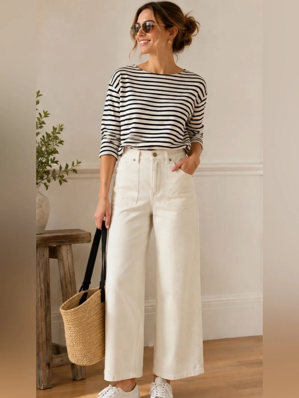 J. Crew Cream Wide-Leg High-Rise Jeans